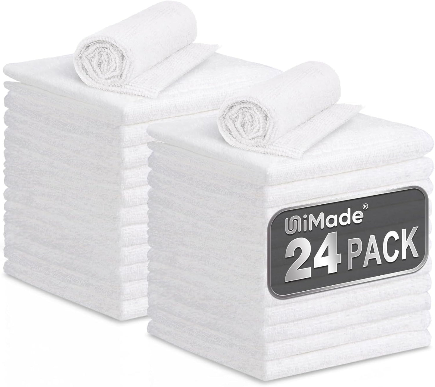 Microfiber Cleaning Cloth, 24 Pack Soft Towel for Cars Bulk Shop Towels Absorbent Car Wash Rags for Automotive Bar Mechanic Restaurant Garage Housekeeping, 11.5"x 11.5", White