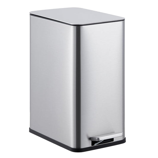 2.6 Gallon Kitchen Trash Can, Stainless Steel Garbage Can with Soft-Close Lid, Step Rubbish Bin with Removable Inner Bucket, Narrow Recycle Bins for Kitchen, Bathroom, Bedroom