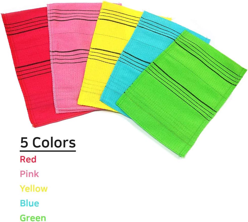 Korean Exfoliating Mitt, Large Size, 5 Colors, Back and Body Exfoliating Washcloth for Removing Dry, Reusable (Mix, 5)