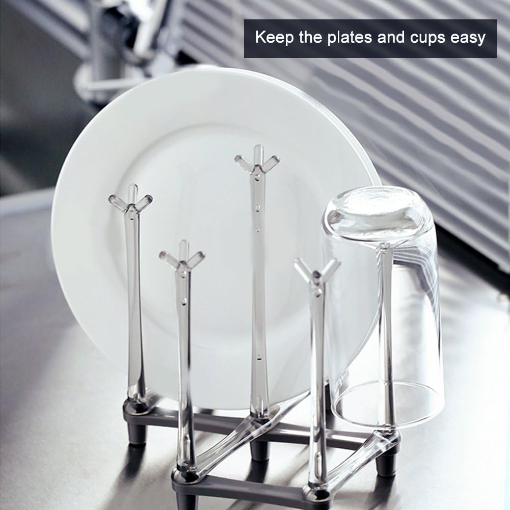 Marbrasse Retractable Cup Drying Rack, Drinking Glass and Sports Bottle Drainer Stand, Plastic Bag Dryer with Non-Slip Bottom for Kitchen Countertop, 2p