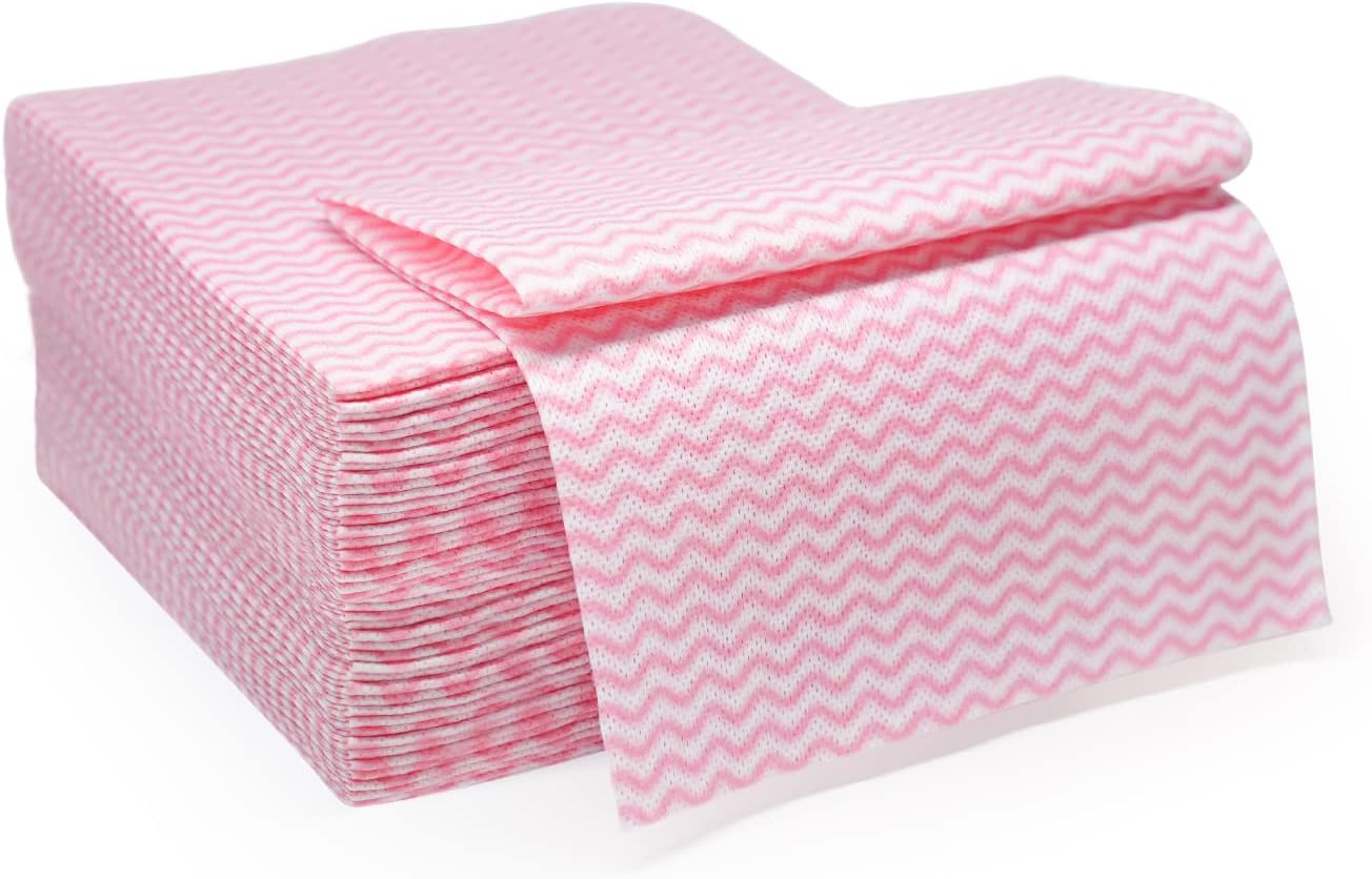 Reusable Cleaning Cloths Dish Paper Towels, Domestic Cleaning Towels, Multipurpose Quick-Dry Rag Dish Cloths Heavy Duty Handy Wipes for Kitchen 25 Count 14.2"X15.7", Pink