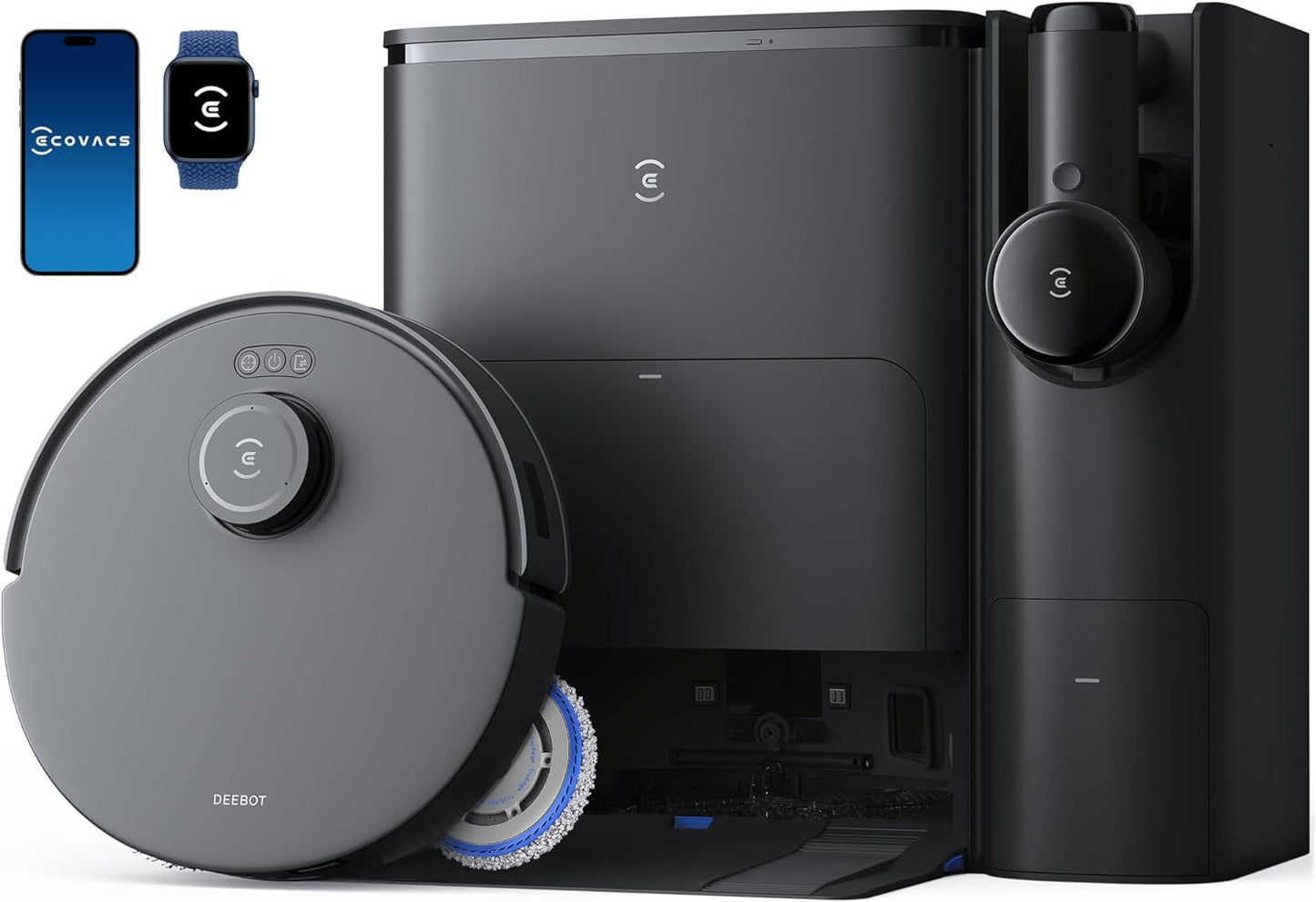 ECOVACS DEEBOT T30S Combo Robot Vacuum and Mop, All-in-One Cleaning Hub, 11000Pa, ZeroTangle Technology, TruEdge Adaptive Edge Mopping, Dual Self-Emptying, Hot Water Washing, Auto-Mop Lifting