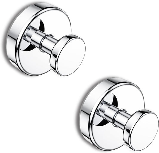 Suction Cup Hooks for Shower, Removable Towel Hooks for Bathroom Window Glass Door Wall, Bath Robe Looafh Hook for Hanging - 2 Pack, Chrome