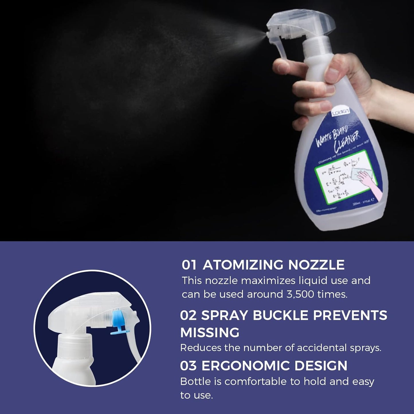 loukin Non-Toxic Whiteboard Cleaner, 17 fl oz Dry Erase Board Cleaner, Low-Odor Whiteboards Cleaning Spray, Removes Stubborn Marks from Whiteboard, Chalkboard