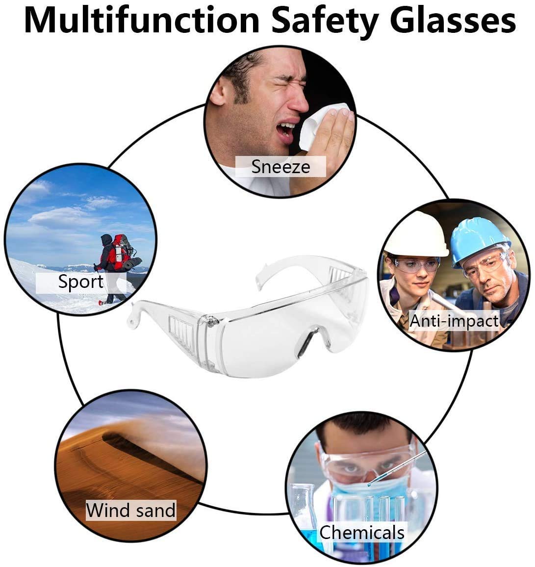 Safety Anti Fog Goggles 3-Pack - Over Eyeglasses, Dust/Chemical Splash Proof | ANSI Z87.1 Certified Wrap-Around Eye Protection for Lab, Construction, Nurses | Scratch Resistant, Unisex Fit