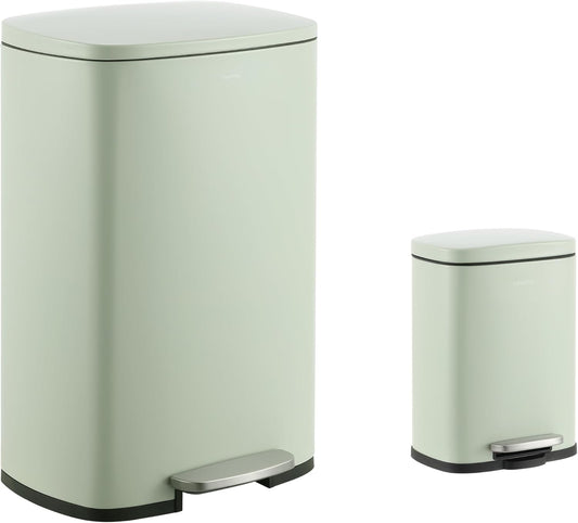 happimess HPM1006E Connor Rectangular 13-Gallon Trash Can with Soft-Close Lid and Free Mini Trash Can, Fingerprint Resistant, Modern, Minimalistic for Kitchen, Office, Bathroom, Pistachio Gelato