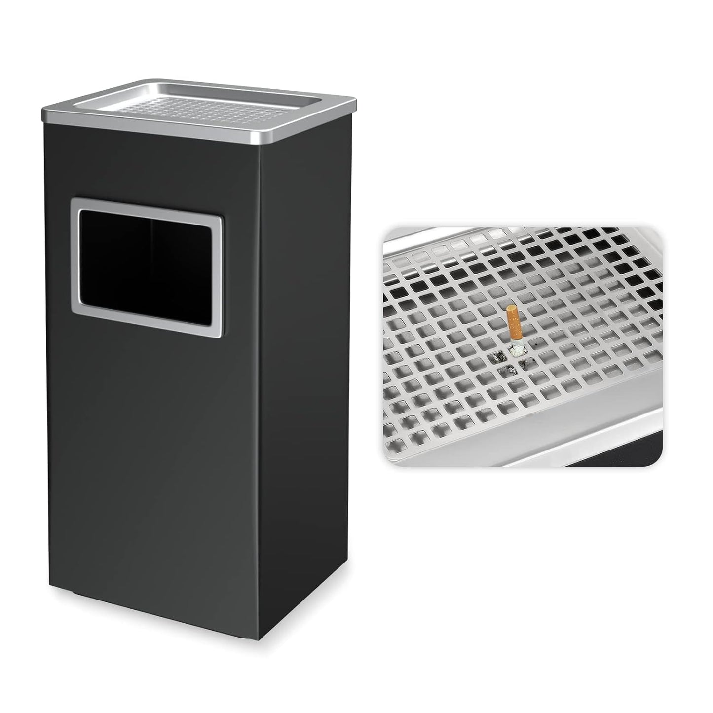 BEAMNOVA Trash Can Indoor Outdoor Black Stainless Steel Commercial Garbage Can Industrial Garbage Enclosure Inside Cabinet with Lid Waste Container, Black, 31 * 25 * 61 cm / 12.2 * 9.8 * 24 in