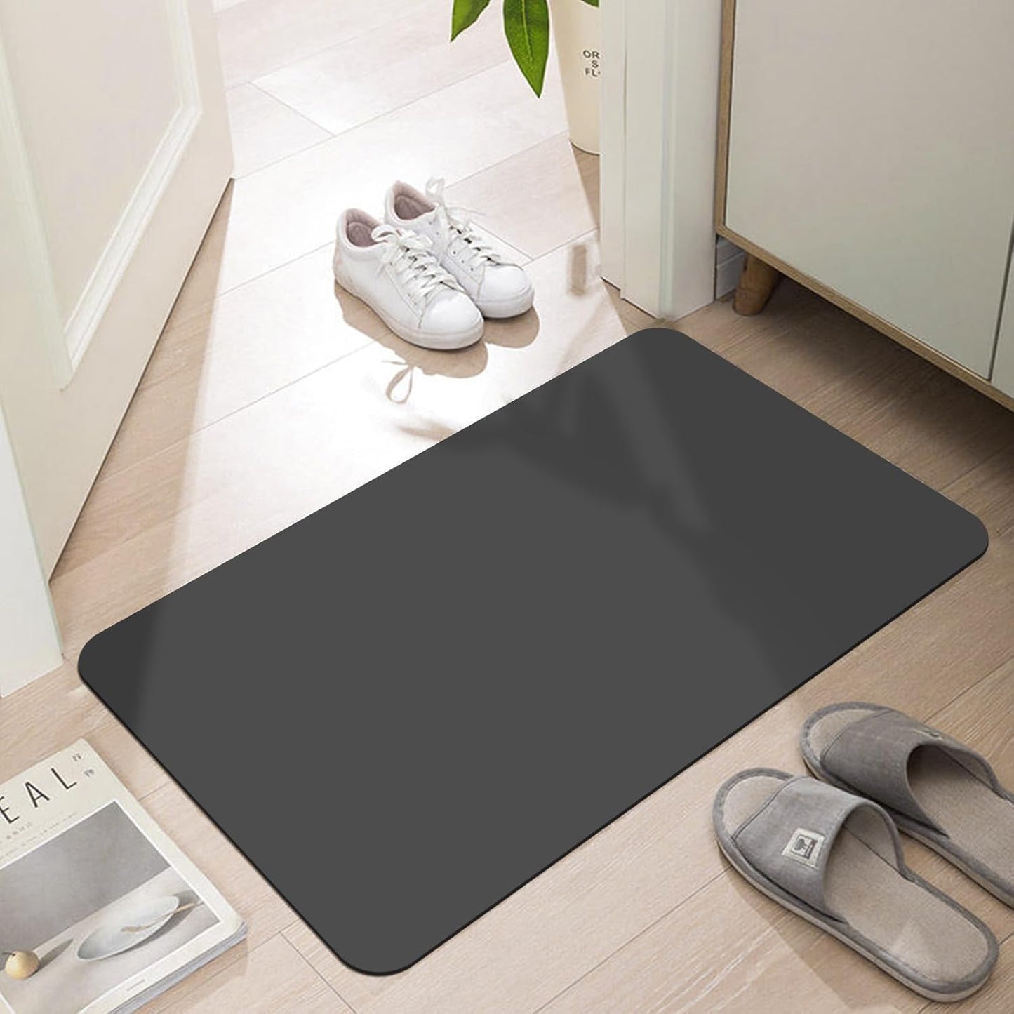Ultra Thin Door Mat Indoor Entrance, 1/10 in Thin Door Mats for Inside Entry, Non-Slip Rubber Backing Washable Doormat, Fade Resistant, Absorbent, Low Profile Dirt Trapper, 35"X24",Distressed