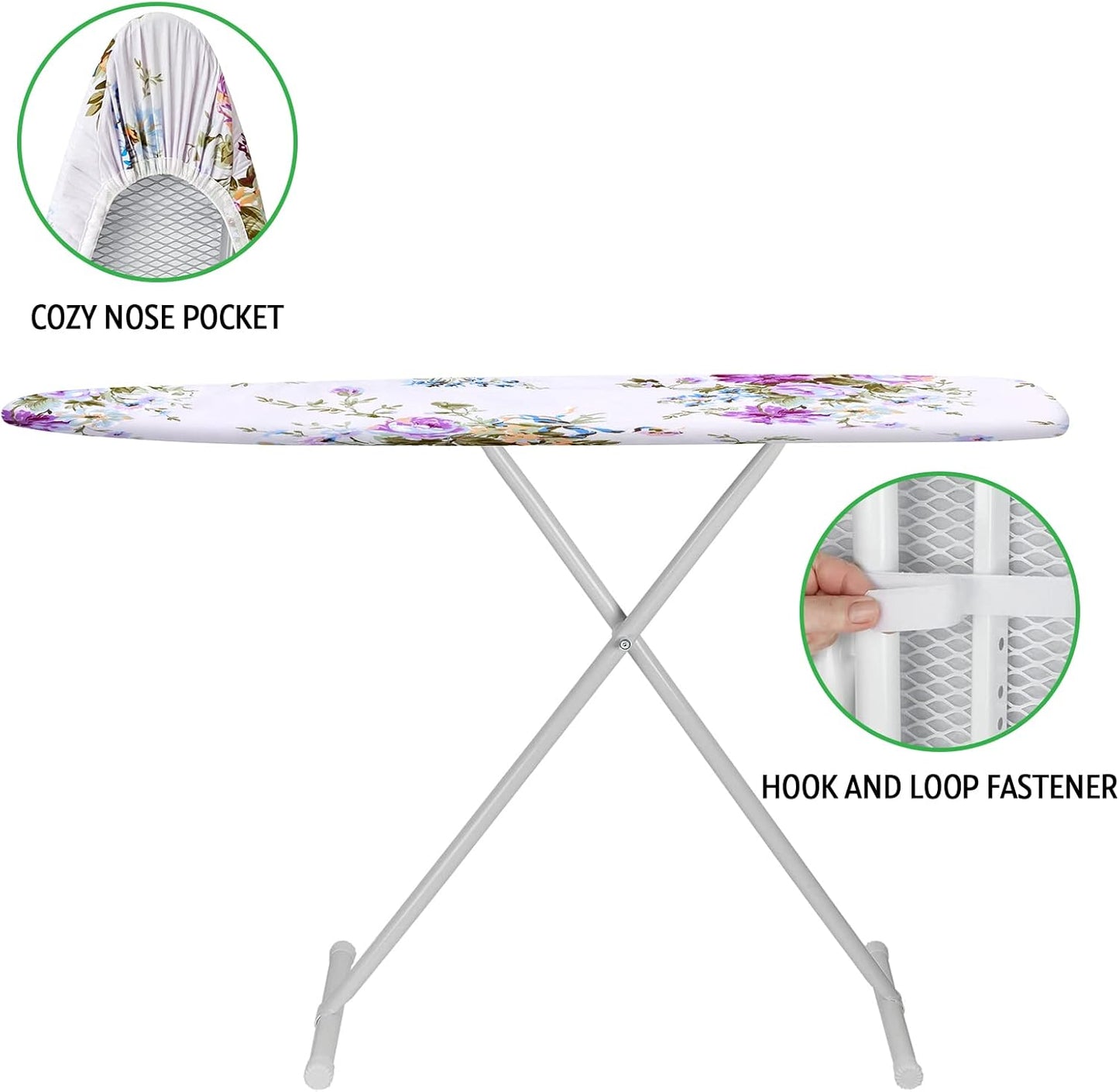 Ironing Board Cover and Pad 15x54 Inch Standard Ironing Board Cover with Elastic Edge and Hook and Loop Fasteners Scorch and Stain Resistant Cotton Ironing Covers