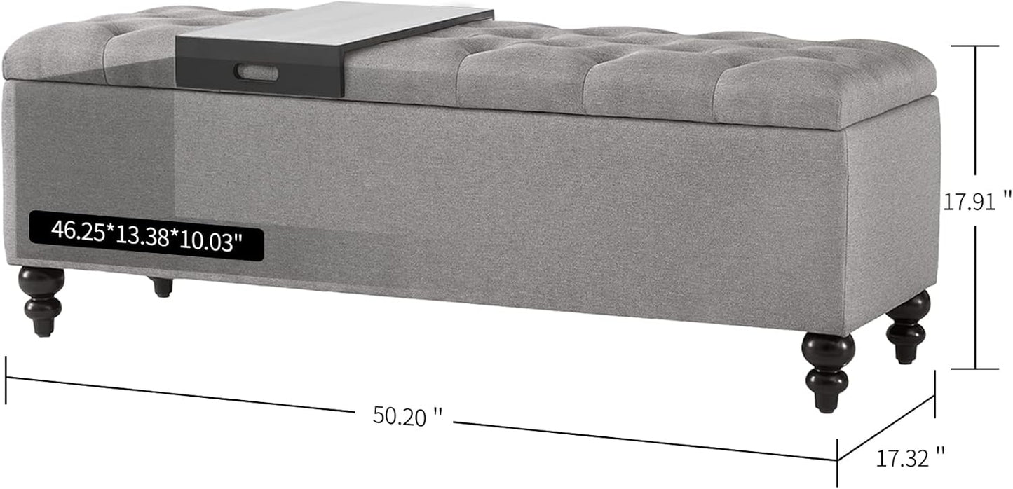 Storage Ottoman 50.2 Inches Upholstered Fabric Storage Ottoman Bench，Button Tufted Ottoman with Storage for Living Room，Bedroom End of Bed Bench Withstands 301lbs(Grey-TP)