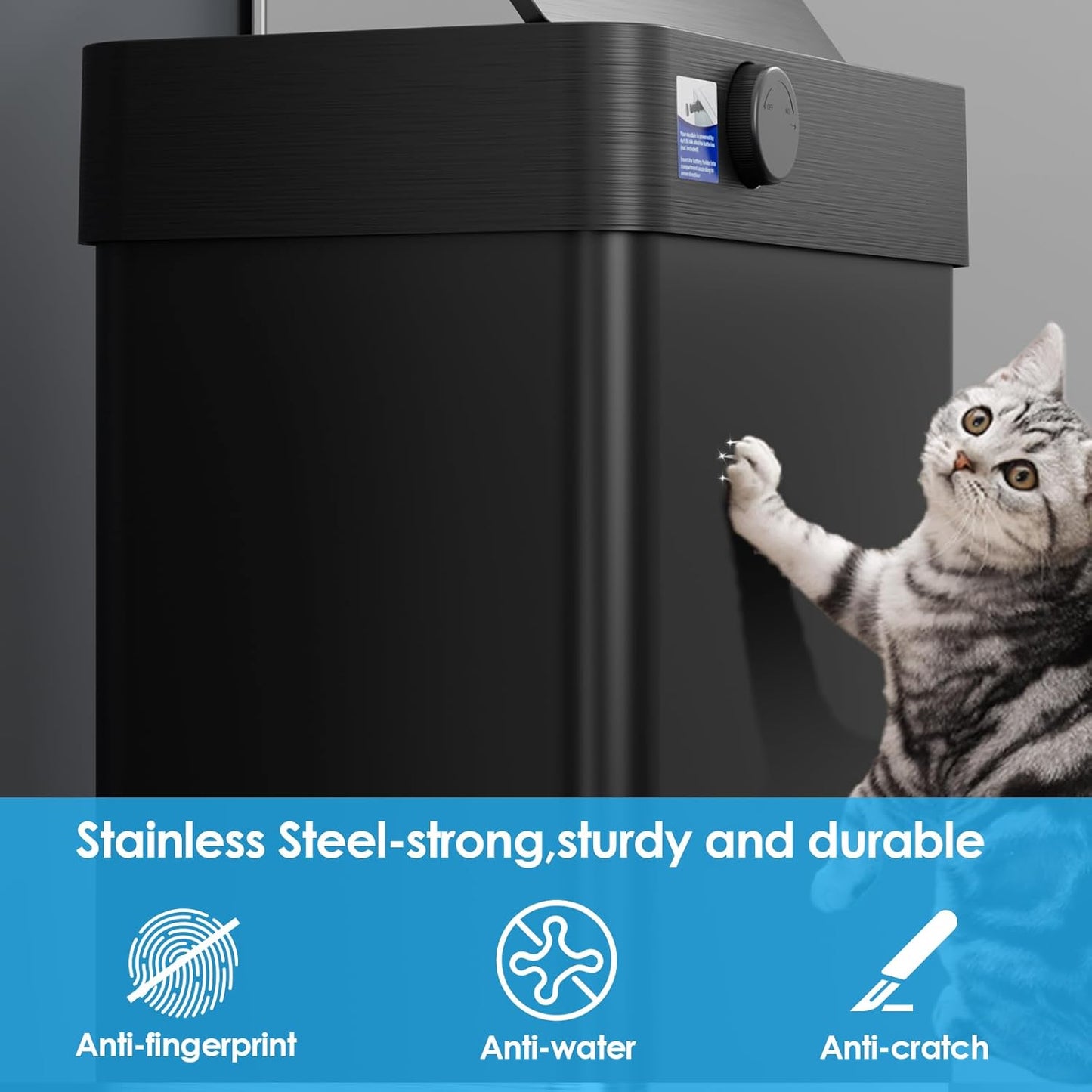 TLSUNNY 13.2 Gallon Motion Sensor Trash Can,Touchless Automatic Garbage Can,Brushed Stainless Steel Smart Bin,with Bag Holder,Soft Close Lid,for Kitchen,Office,RV,Bedroom,Living Room (Black, 50L)