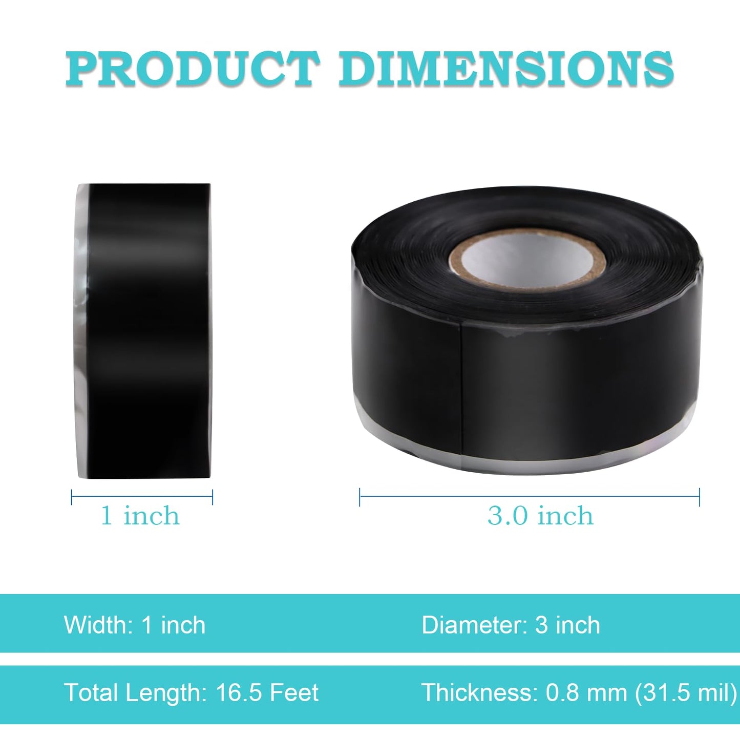 Waterproof Silicone Tape 1 in x 16.5 Ft Extra Strong Waterproof Rubber Leak Proof Sealing Tape Silicone Rubber Self-amalgamating Tapes for Emergency Pipeline Repair Cable Bandage Tool Fixing