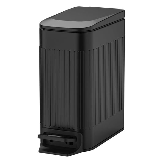 TIPGO Slim Bathroom Trash Can with Lid Soft Close, Step Pedal, 6 Liter / 1.6 Gallon Stainless Steel Trash Bin, Small Garbage Cans for Bedroom, Office, Kitchen (Black)