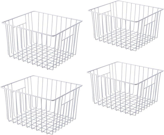 Freezer Baskets Storage Organizer, Refrigerator Metal Wire Basket bins, Household Bins with Built-in Handles for Kitchen Cabinets, Freezer, Pantry, Closets, Bathrooms, 4 Packs