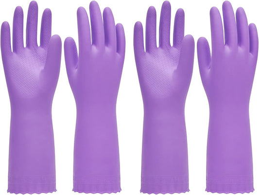 PACIFIC PPE 2 Pairs Reusable Dishwashing Cleaning Gloves with Latex Free, Cotton Lining, Kitchen Gloves, Purple, Small