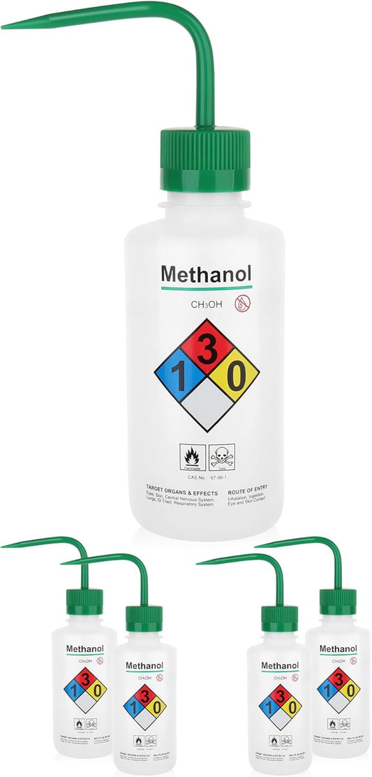 4pcs of Methanol Wash Bottles, Vol.500ml (17oz), Narrow Mouth, Self-Venting Safety Wash Bottles, LDPE Material, IN-WBM500