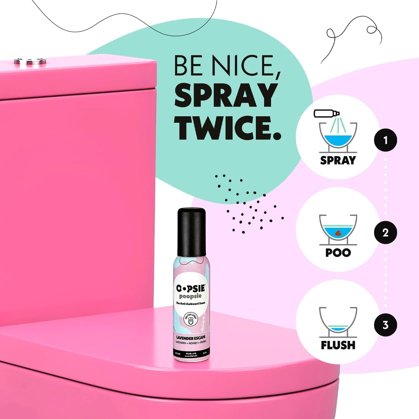 OOPSIE POOPSIE - Lavender Escape - Before & After You Go Toilet Spray 2oz - Portable Odor Eliminator - 4 Pack