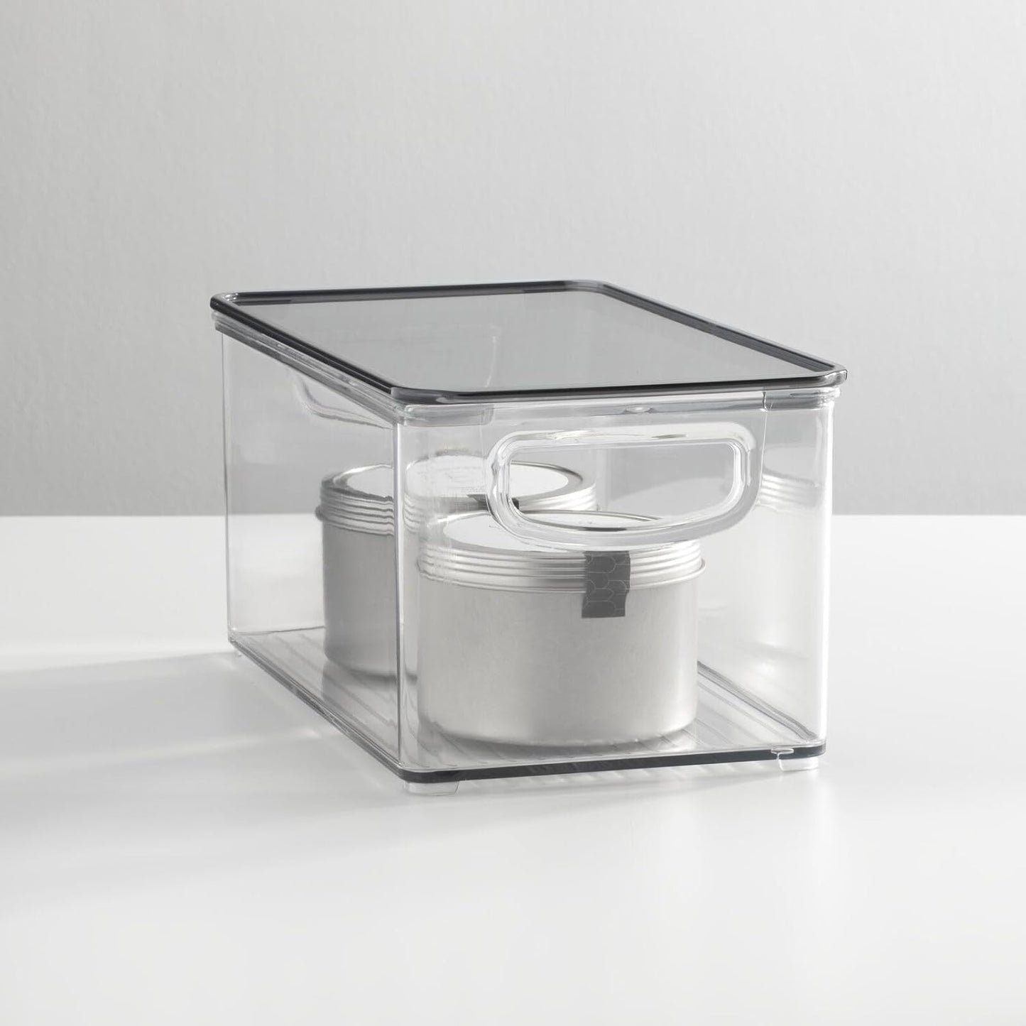 mDesign Plastic Deep Storage Bin Box Container with Lid and Built-In Handles - Organization for Fruit, Snacks, or Food in Kitchen Pantry, Cabinet, Cupboard, Ligne Collection, 6 Pack, Clear/Smoke Gray