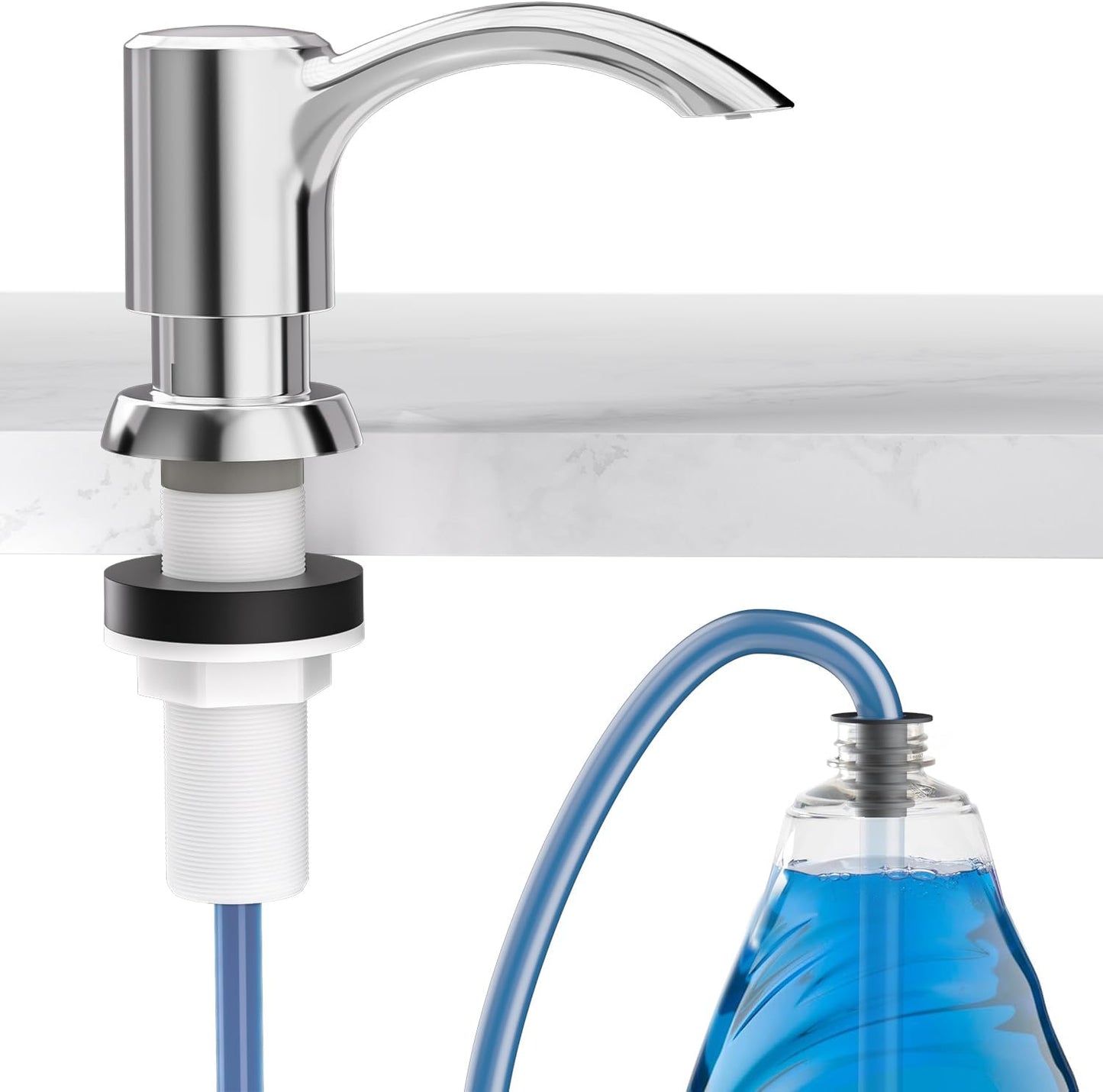 SAMODRA Built-in Kitchen Sink Soap Dispenser with Extension Tube Kit - Chrome Finish, Leak-Proof Design, No Top Refill Required (39" Tube)