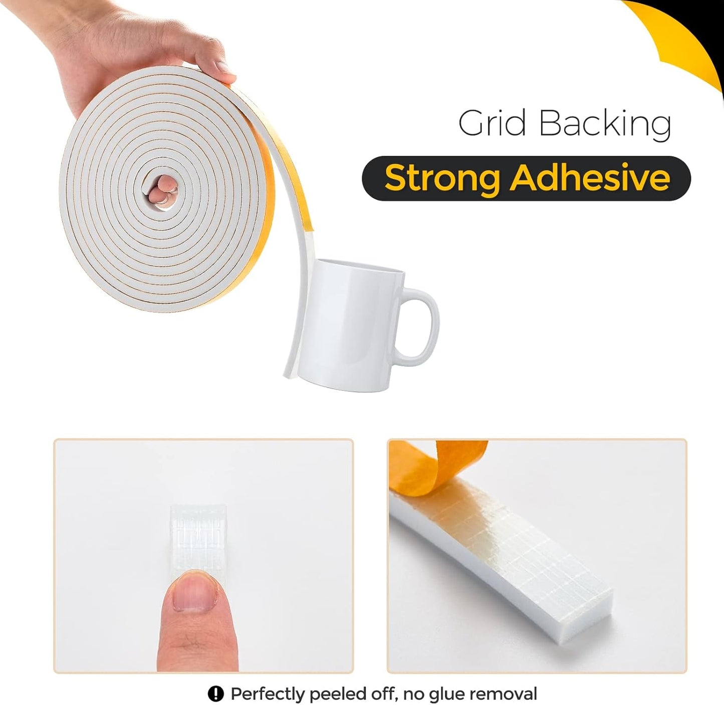 60 Feet Weather Stripping Door Seal, 1/4" Wide X 1/8" Thick Door Seal Strip High Density Foam Tape Adhesive Strip for Door Soundproofing,Window Insulation (1/4" x 1/8" x 60FT,White)