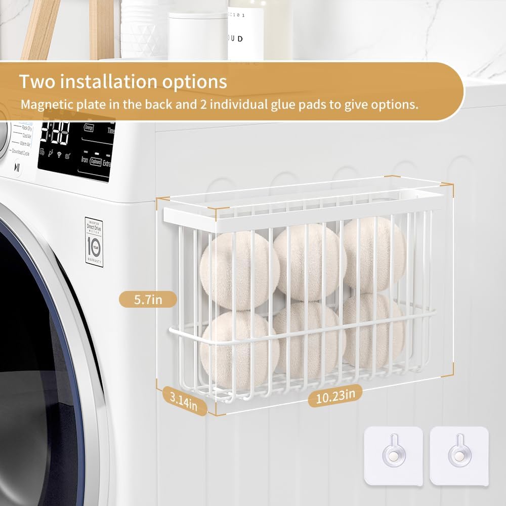 Magnetic Dryer Ball Holder for Laundry Room Organization and Storage, Magnetic Lint Bin for Laundry Room, Iron Dryer Ball Container for Laundry Room Storage (No Balls)