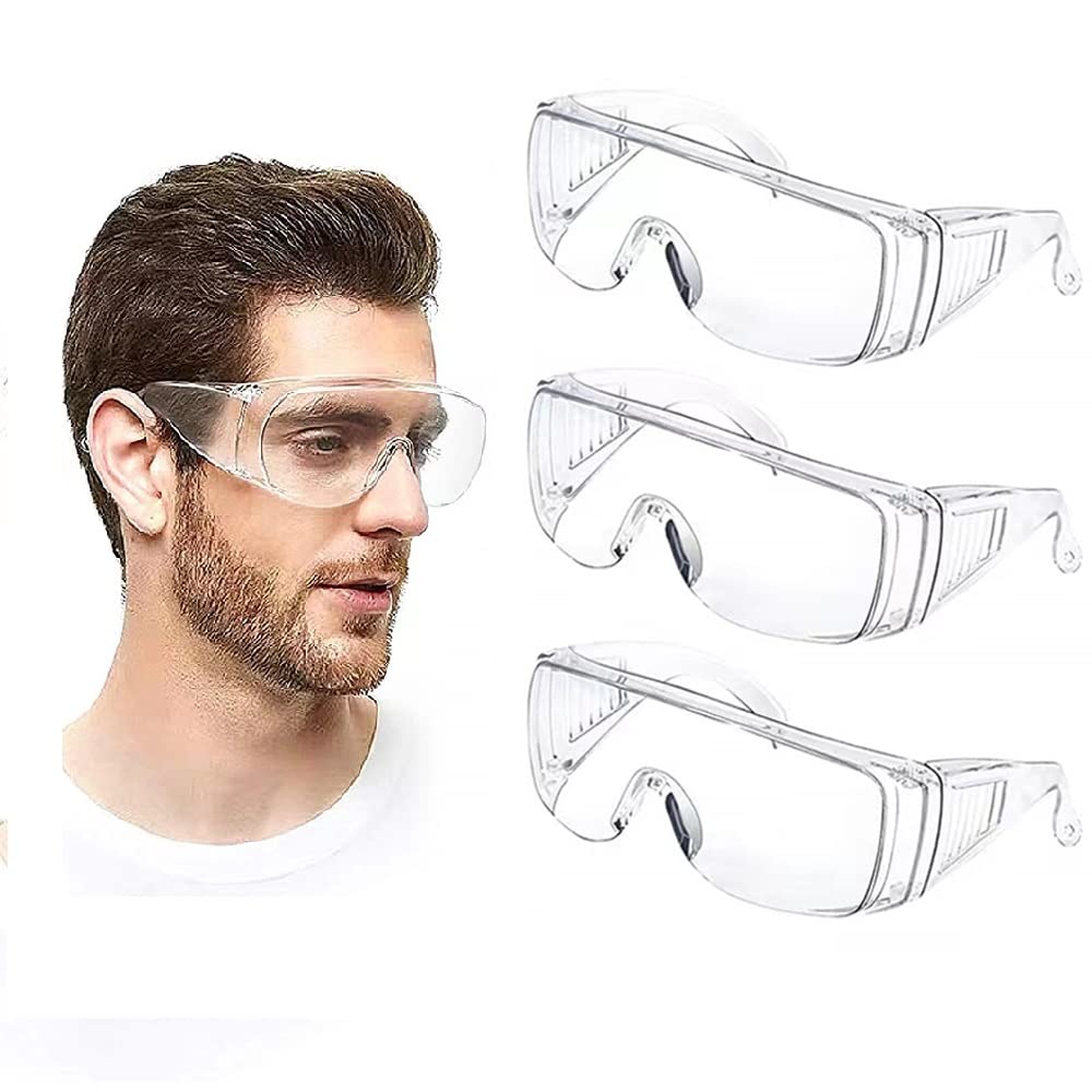 Safety Anti Fog Goggles 3-Pack - Over Eyeglasses, Dust/Chemical Splash Proof | ANSI Z87.1 Certified Wrap-Around Eye Protection for Lab, Construction, Nurses | Scratch Resistant, Unisex Fit