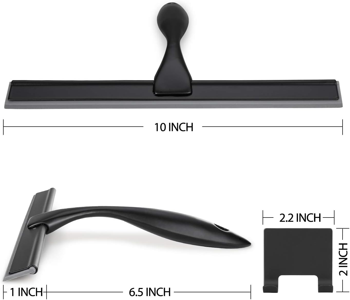 HIWARE All-Purpose Shower Squeegee for Shower Doors, Bathroom, Window and Car Glass - Black, Stainless Steel, 10 Inches