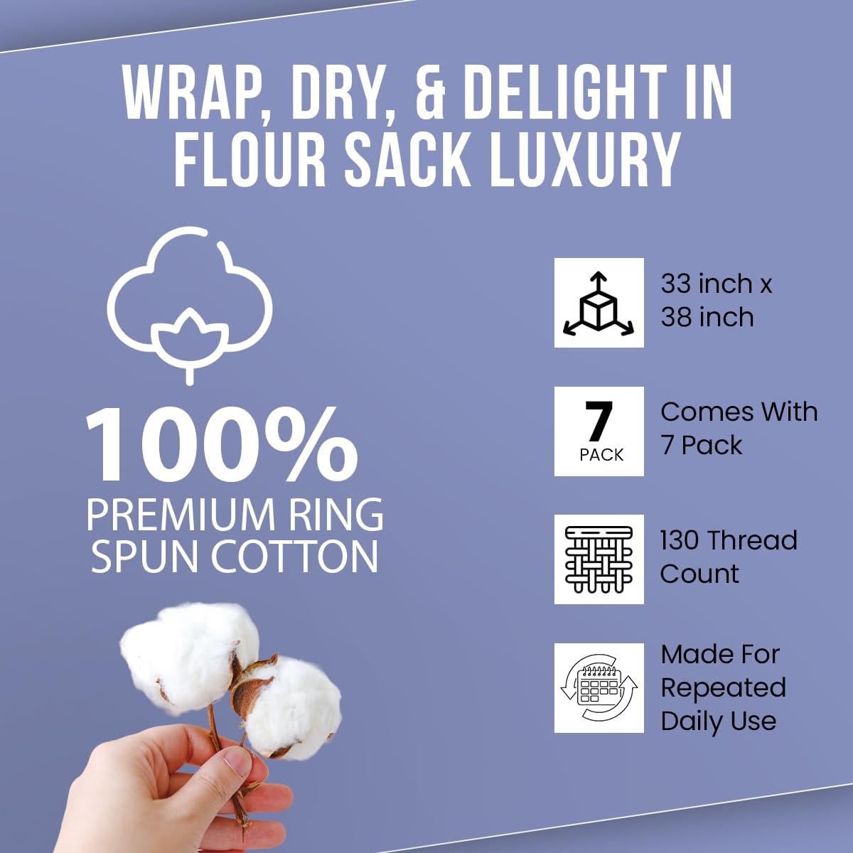 Flour Sack Towels| Tea Towel for Crafts| Kitchen Dish Cotton Blank Towel for Embroidery|Baking Bread Proofing Linen Cover| Thick Absorbent Quick Dry| 7 Pack 33"X38" White