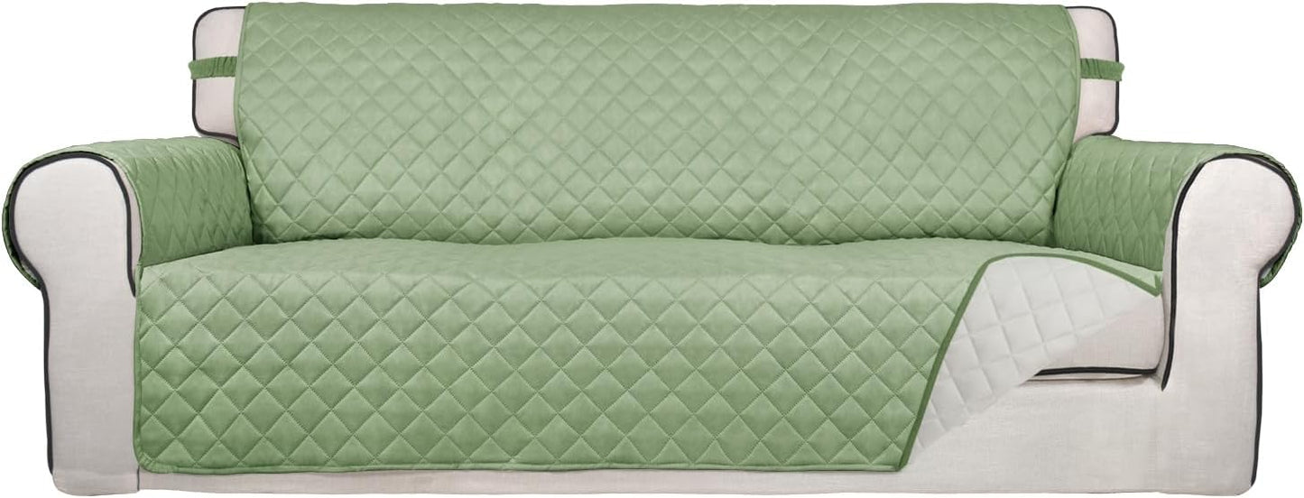 PureFit Reversible Quilted Sofa Cover, Water Resistant Slipcover Furniture Protector, Washable Couch Cover with Non Slip and Elastic Straps for Kids, Dogs, Pets (Oversized Sofa, Sage Green/Ivory)