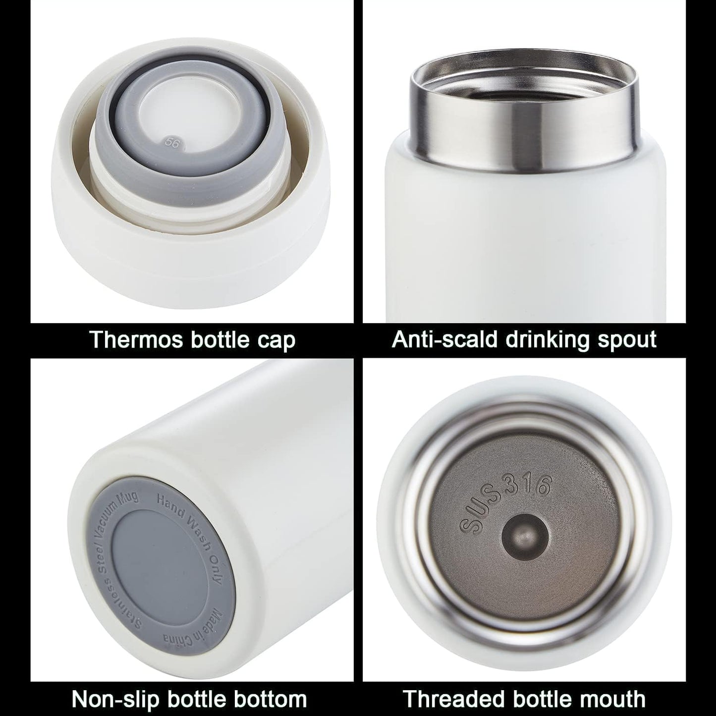 Mini Thermos Cute Water Bottle - 7 oz Tiny Insulated Vacuum 18/10 Stainless Steel Small Flask - Leak Proof & Spill Proof & Keeps Cold and Hot for Drink, Coffee, Tea - Light Blue