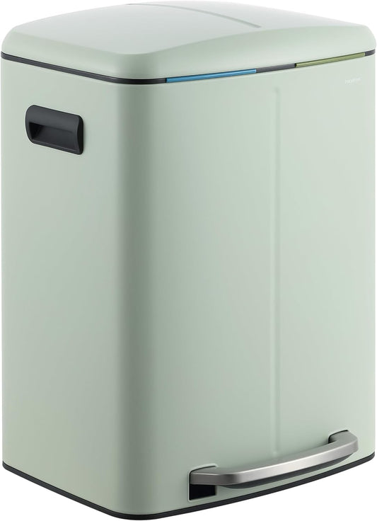 happimess HPM1005E Marco Rectangular 10.6-Gallon Double Bucket Trash Can with Soft-Close Lid, Fingerprint Resistant, Modern, Minimalistic for Home, Kitchen, Office, Bathroom, Pistachio Gelato