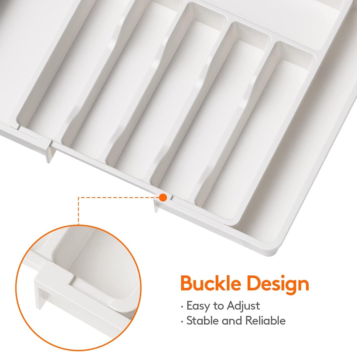 Lifewit Silverware Drawer Organizer, Expandable Utensil Tray for Kitchen, BPA Free Flatware and Cutlery Holder, Adjustable Plastic Storage for Spoons Forks Knives, Large, White