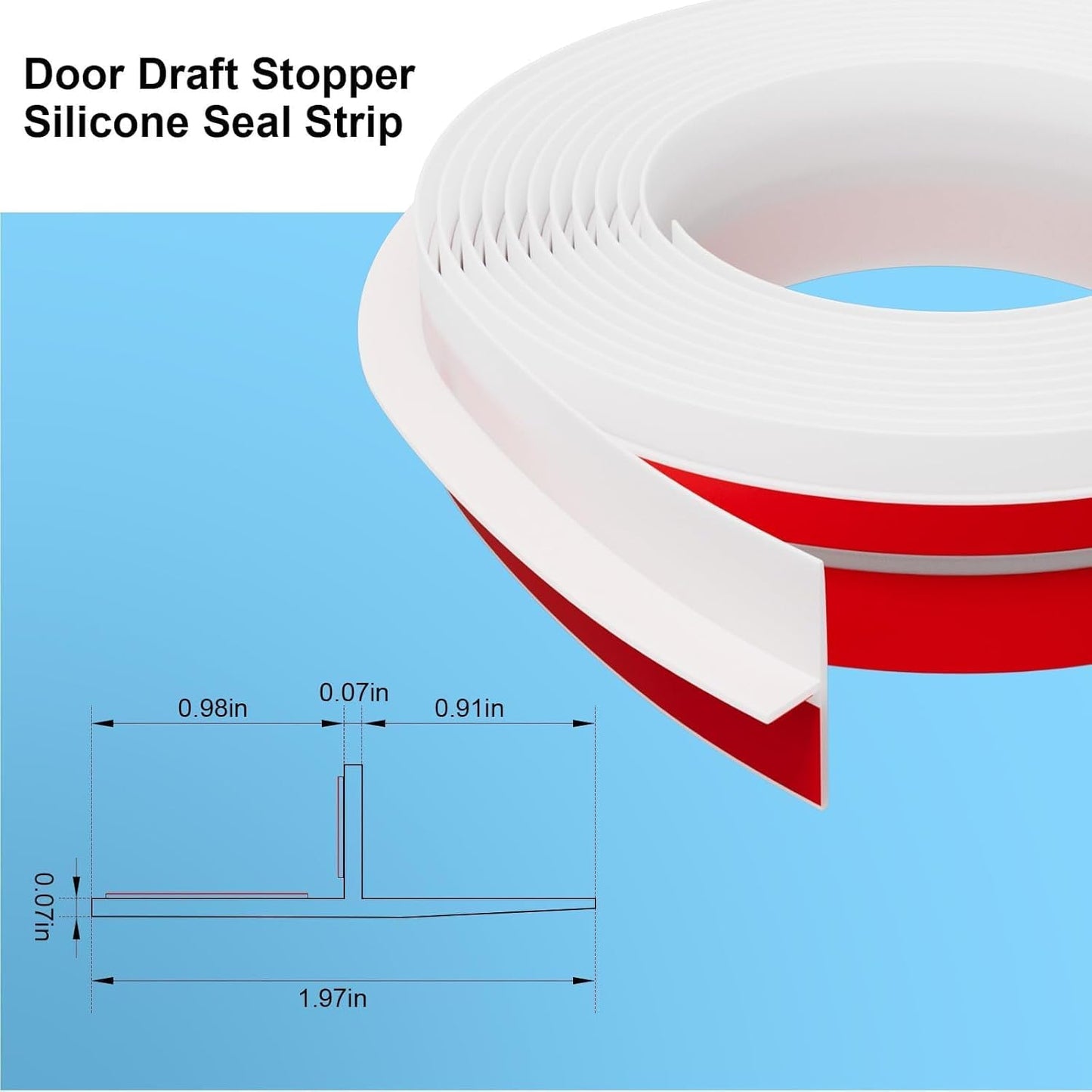 T-Shaped Door Draft Stopper, 1.97 in x 10 Ft Silicone Seal Strip for Windows Gaps, Weather Stripping Seal Strip Shower Sweep, White