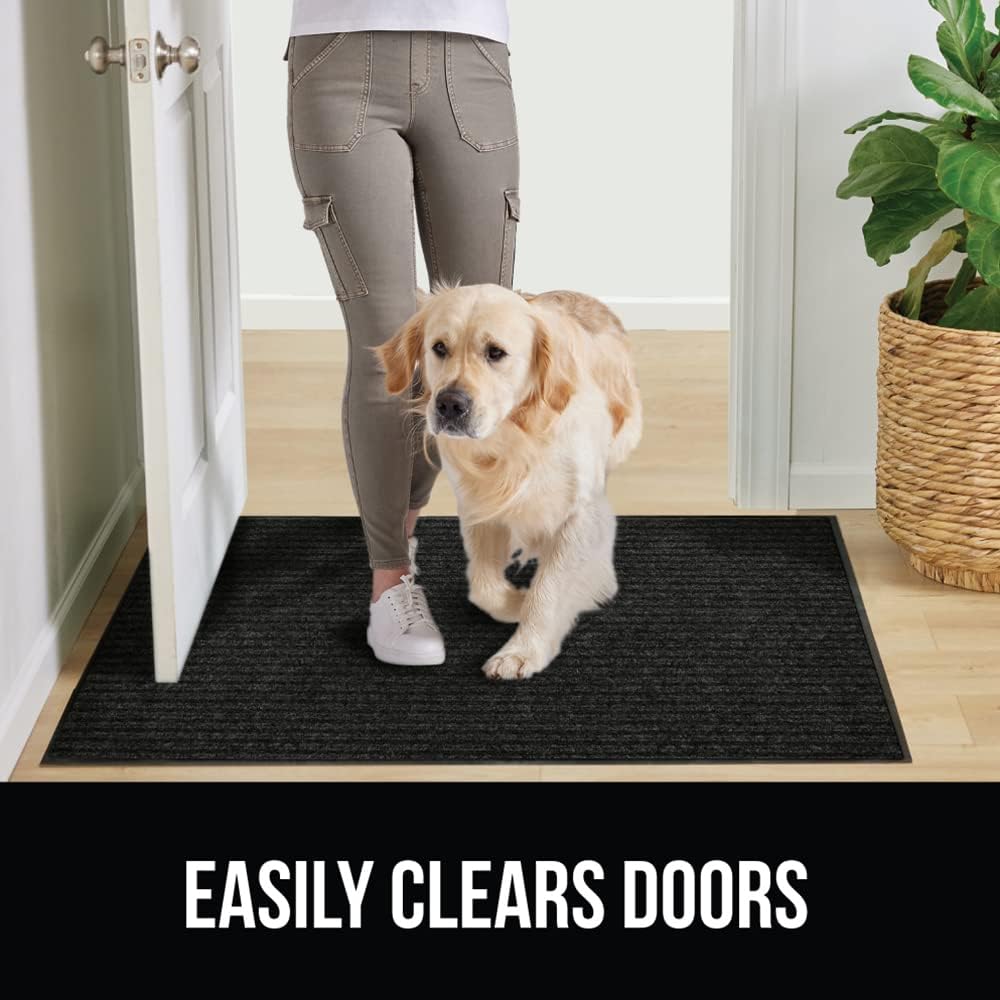 GORILLA GRIP Traffic Guard Door Mat, 2 Pack, Heavy Duty Waterproof Doormat, Commercial Office Space Welcome Mats, Stain and Fade Resistant, Low Profile, Strong Rubber Backing, 35x23, Jet Black