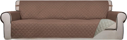 PureFit Reversible Quilted Sofa Cover, Water Resistant Slipcover Furniture Protector, Washable Couch Cover with Non Slip and Elastic Straps for Kids, Dogs, Pets (XX Large, Brown/Beige)
