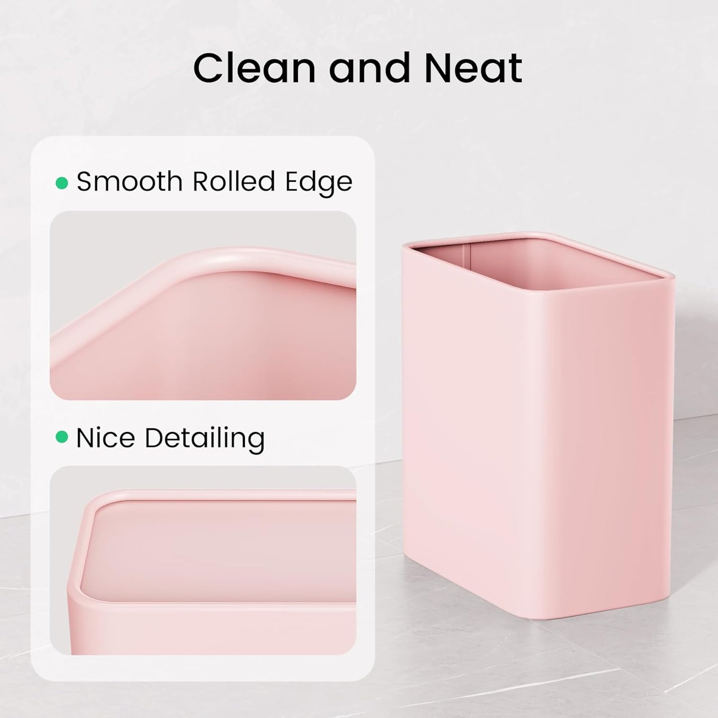 Cesun Pink Bathroom Trash Can 2.1 Gallon Wastebasket, Small Modern Metal Garbage Can Office Waste Basket, Stainless Steel Trash Bin for Bedroom, Home Office, Toilet, rv, Near Desk, Under Sink