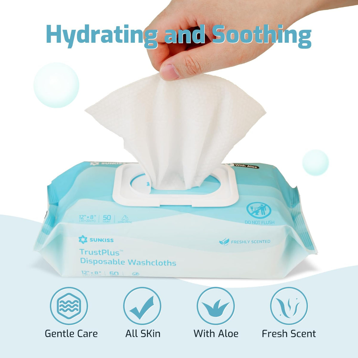 SUNKISS Trustplus Wet Wipes for Adult No Rinse, Extra Large 8”x12” Body Cleaning Washcloths for Elderly Incontinence & Cleansing, Fresh Scented, 800 Count (16 Packs of 50)