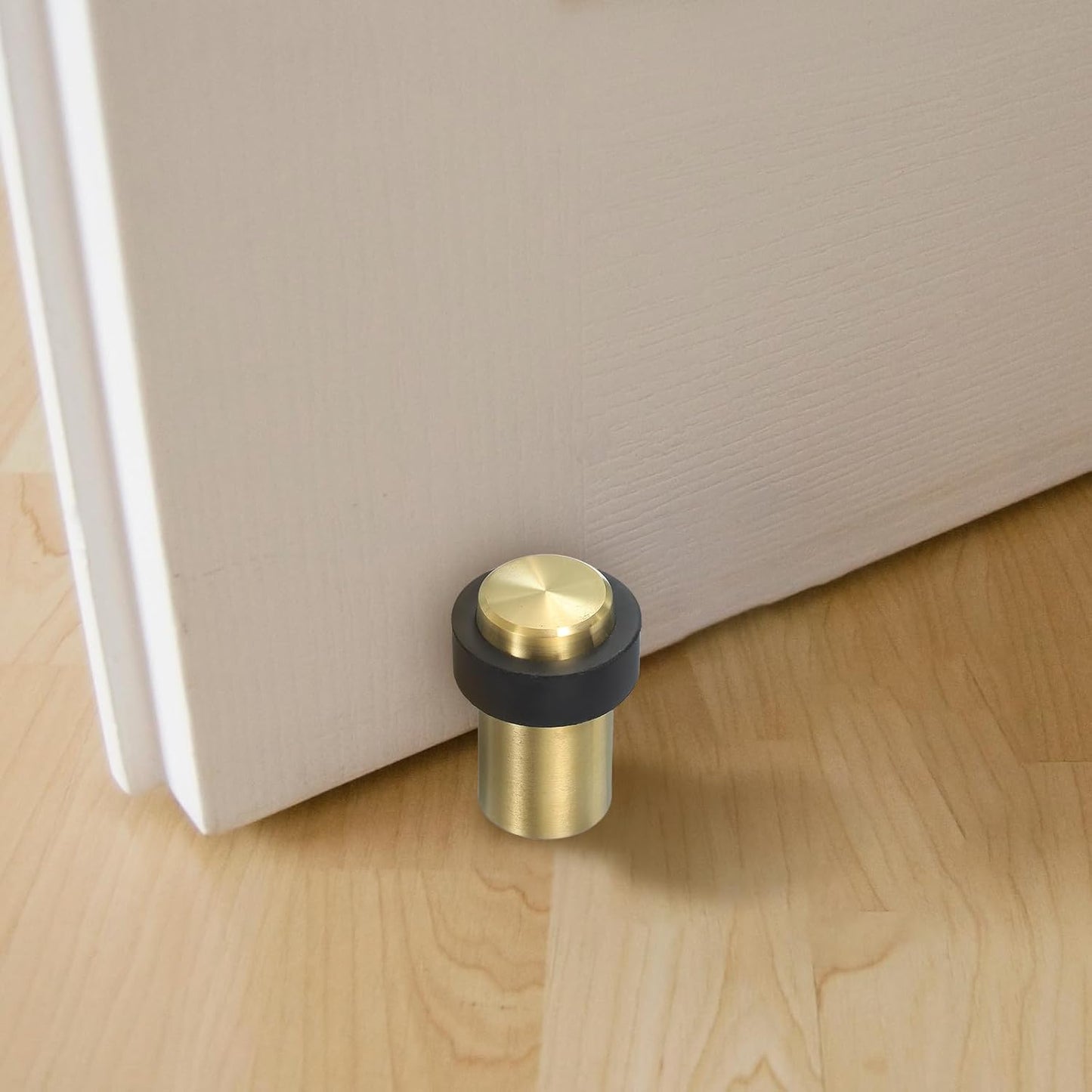 PATIKIL 3Set Round Door Stoppers, 46mm Stainless Steel Door Stop Doorstop Wedge Metal Cylinder Self Adhesive with Screw for Bottom of Door Floor Inside, Gold Tone