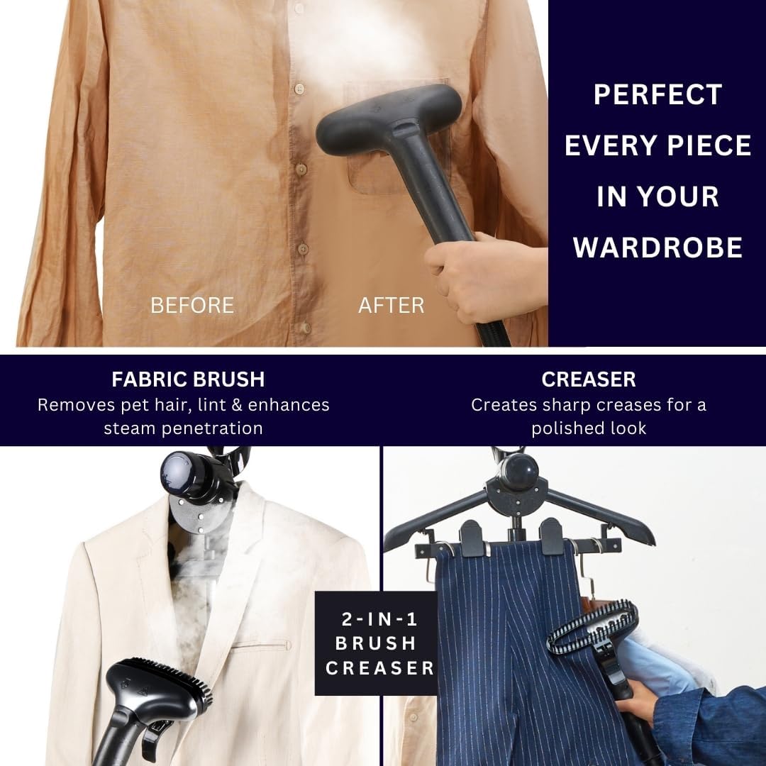 SALAV Heavy Duty Commercial Full-Size Garment Steamer with Foot Pedals and Extra Large 3L (101.5 oz) Water Tank, 1800 watts of Poweful Steam (Navy)