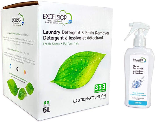 Excelsior (Because You Love It) HE Concentrated Liquid Laundry Detergent with Stain Remover, Removes 333 Loads for Cleaning Clothes, Phosphate-Free, Solvent-Free, Fresh Scent, 5L (1 Pack - New Look)…