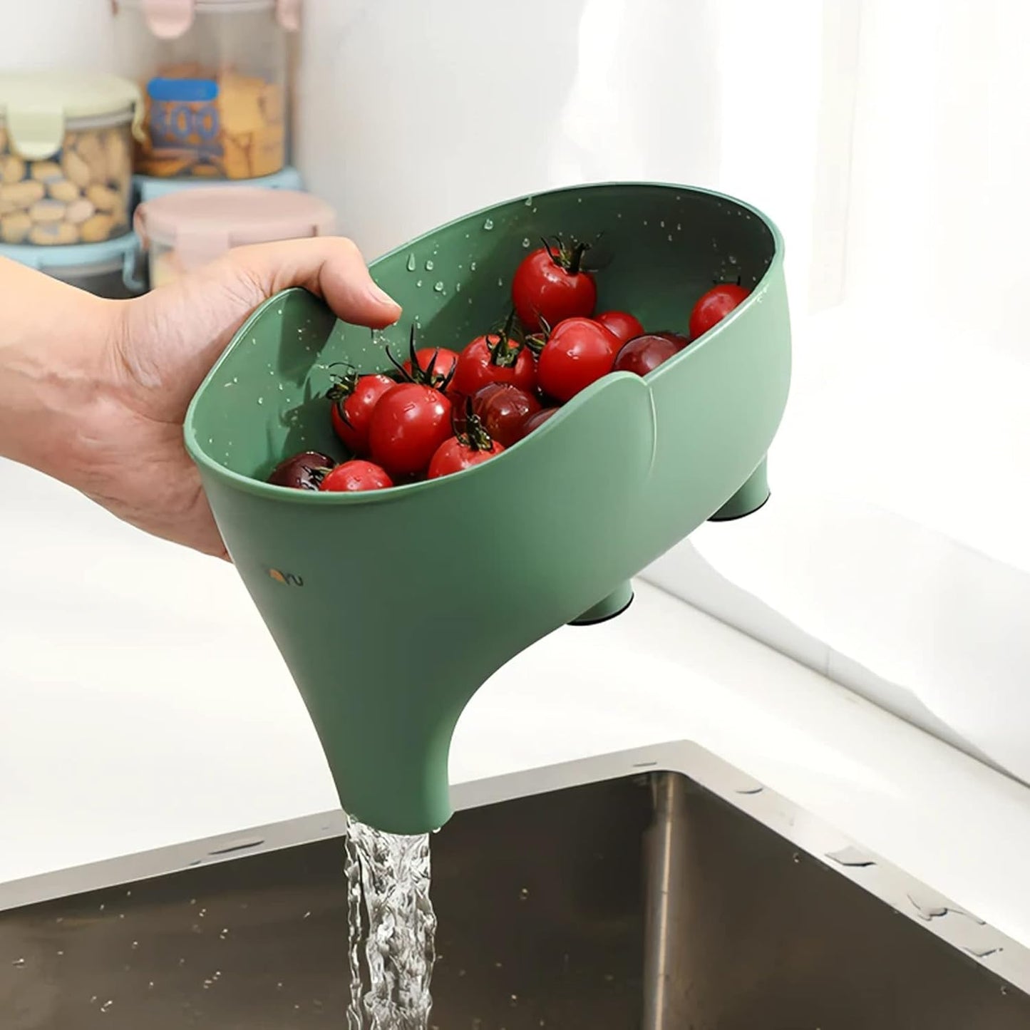 4-Piece Vegetable Fruit Drainage Basket Set - Elephant Design, Multi-Colored (Blue, Gray, Green, Pink) for Draining Pasta, Noodles & More
