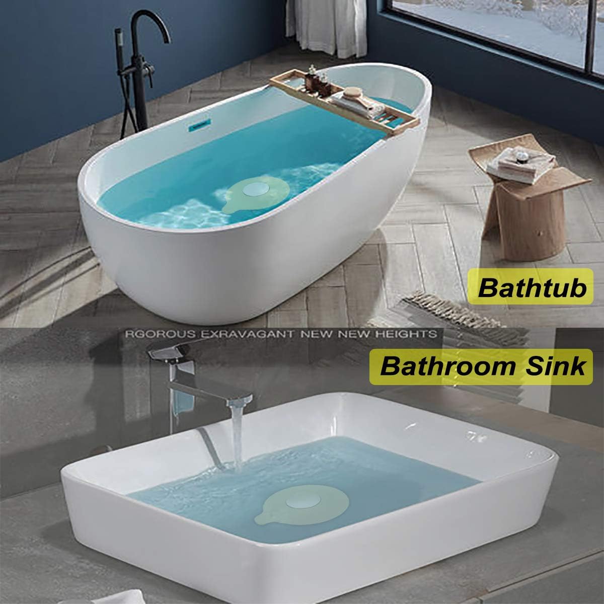 2PCS Bathtub Stopper Hair Catcher Kit, Bathtub Drain Strainer, Tub Stopper Plug Cover, Sink Filter, Silicone Drain Stopper for Bathroom, Laundry (Grey)