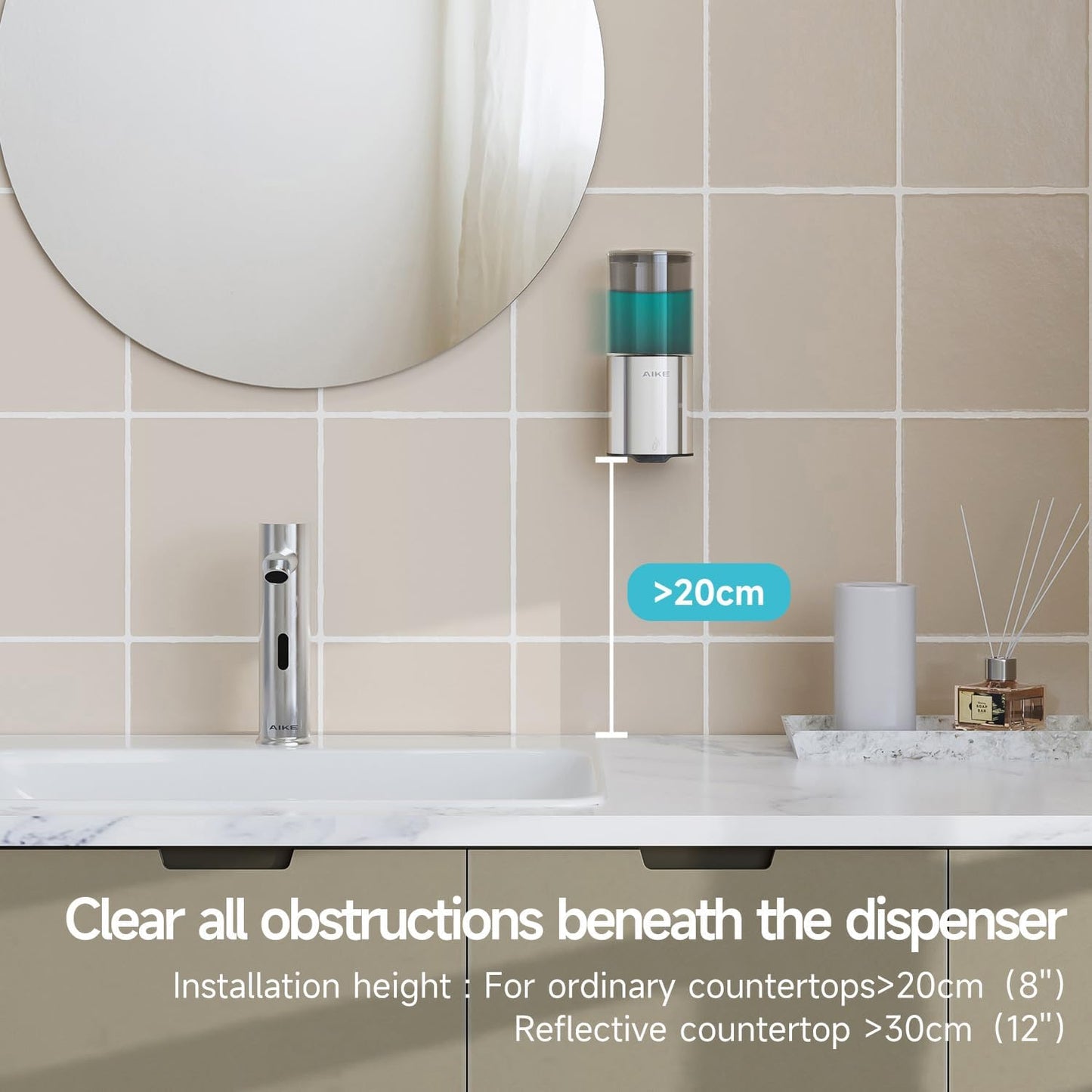 AIKE Automatic Soap Dispenser Wall Mounted for Kitchen and Bathroom, IPX7 Waterproof with Polished Stainless Steel Finish 13.5fl.oz.for Liquid Soap