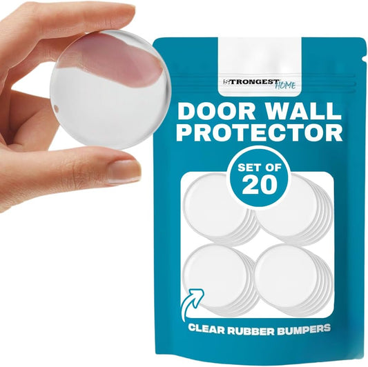 Strongest Home Door Wall Protector Clear Bumpers (Set of 20) – 2 Inch Silicone Adhesive Pads for Wall and Door Handle Protection, Noise Dampening