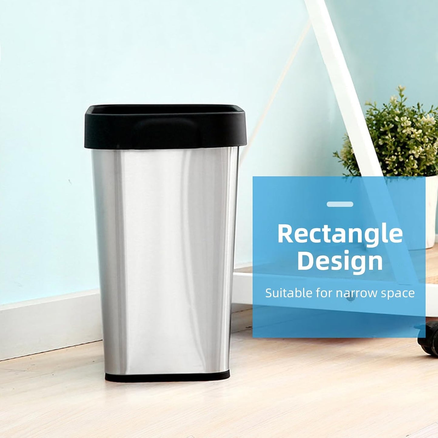 3 Pack Stainless Steel Trash Can 3 Gallon, Open Top Trash Can, 8" x 11" x 13", Rectangle Rubbish Bin, Slim and Narrow, No Lid Small Wastebasketfor Kitchen, Bathroom, Living Room, Office