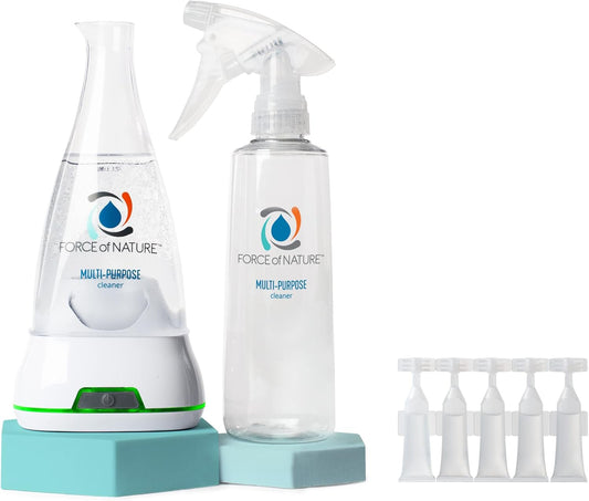 Force of Nature Multi-Purpose Cleaner, Disinfectant & Deodorizer Starter Kit - All Purpose Cleaning Spray with Reusable Bottle, 5 Refills - EPA Registered, Toxin-Free Cleaning Supplies