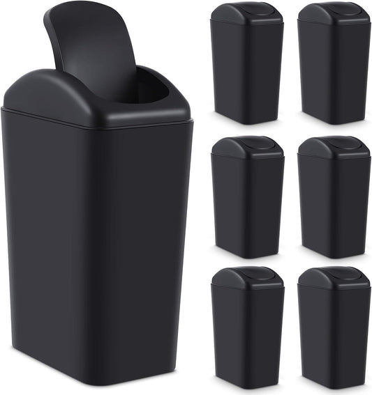 Hoolerry 2 Pcs 3 Gallon/12 Liter Small Trash Can Plastic Kitchen Garbage with Lid Small Trash Bin for Bathroom Office Bedroom Kitchen Waste Outdoor (Black)