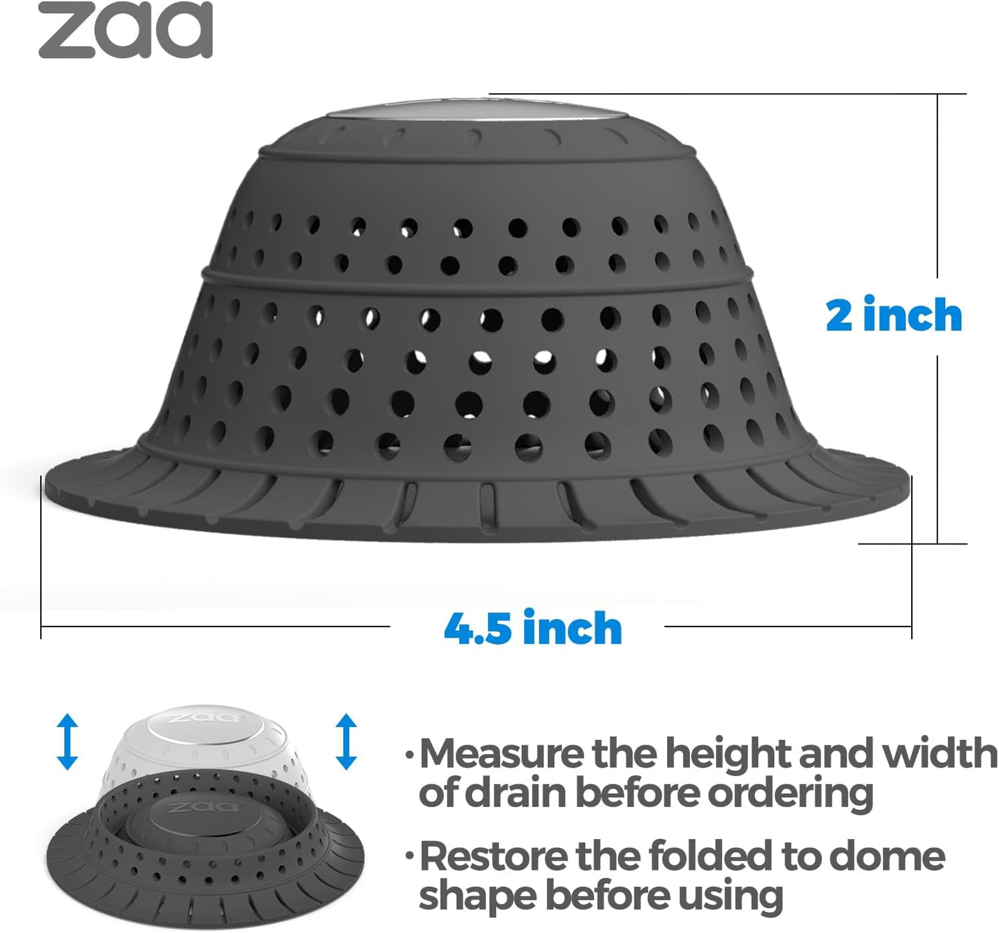 zaa Bathtub Drain Hair Catcher, 2 Pack Silicone Collapsible Bathtub Drain Cover Hair Catcher & Protector for Pop-Up & Regular Drains of Shower, Bathtub, Tub, Bathroom, Sink, Black Black