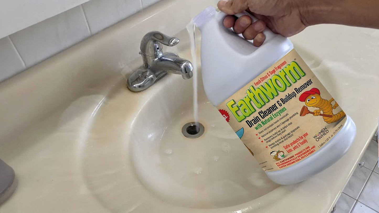 Earthworm Fragrance Free Drain Cleaner - Drain Opener - Natural Enzymes, Environmentally Responsible, Safer for Pets and Kids - 1 Gallon