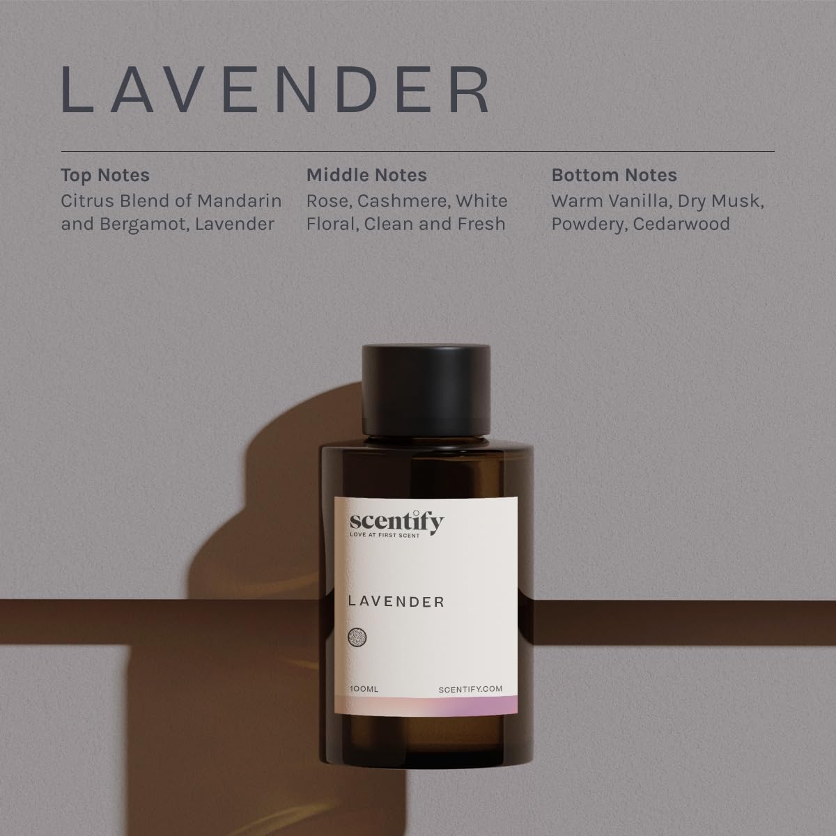 Scentify Lavender Musk Aroma Oil Refill Scent for Oil Diffusers - Bergamot, Vanilla, Cedarwood Scents - Luxurious Relaxing Aromatherapy Diffuser Fragrance 100ml, 3.38 oz